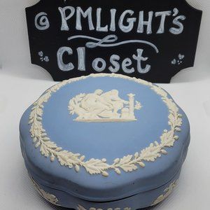 Wedgwood Round Porcelain Jasperware Box with Lid Light Blue